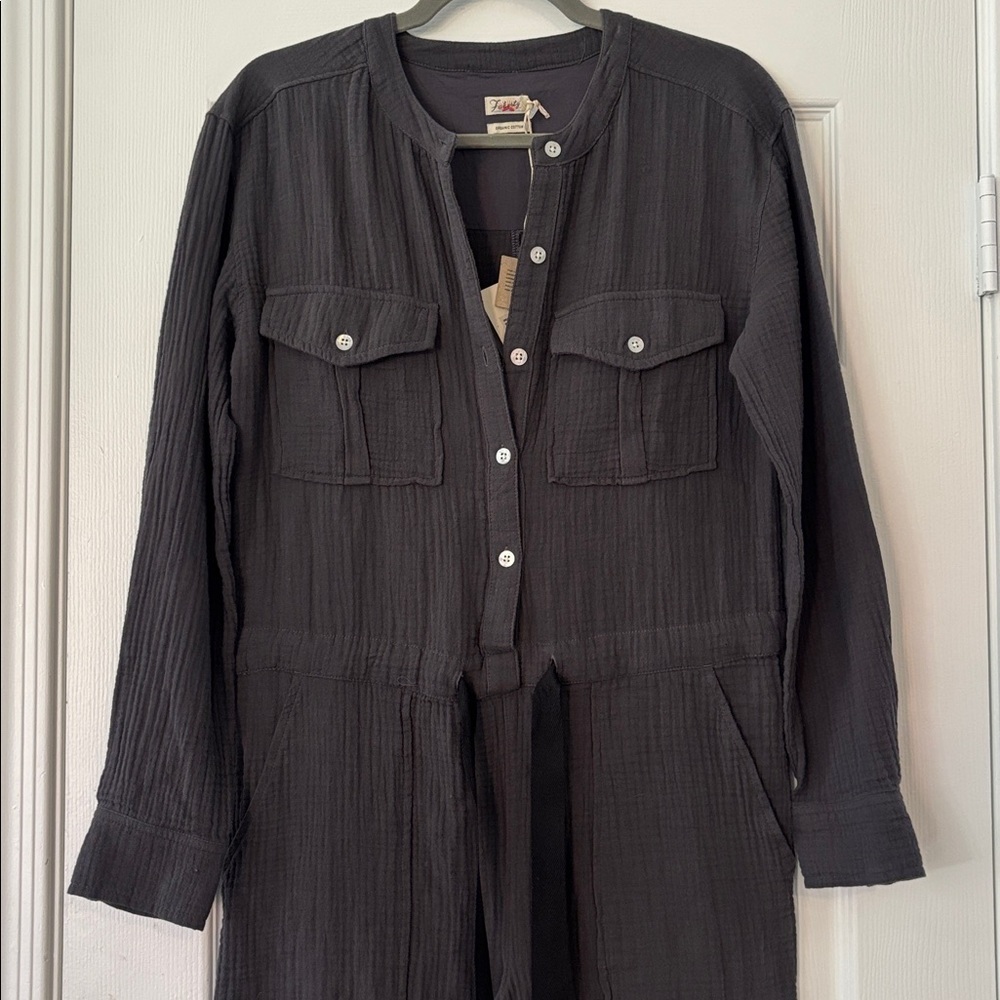 Faherty NWT Dream Organic Cotton Gauze Jumpsuit in Washed Black Extra Small - Picture 3 of 11